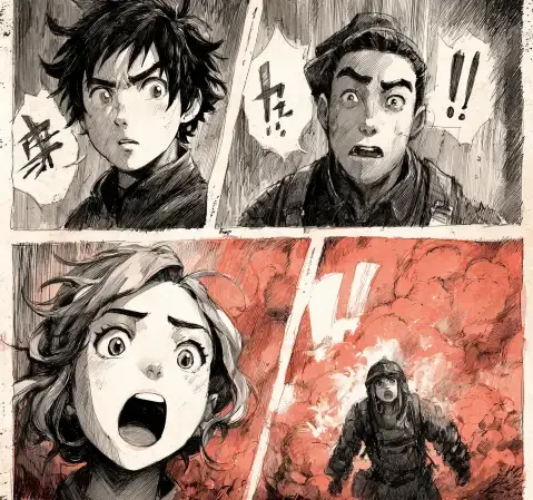 奇幻题材漫画作品封面，旅人穿过雾中森林